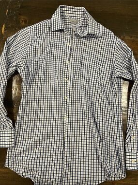 Van Heusen White Dress Shirt with Blue Windowpane Check